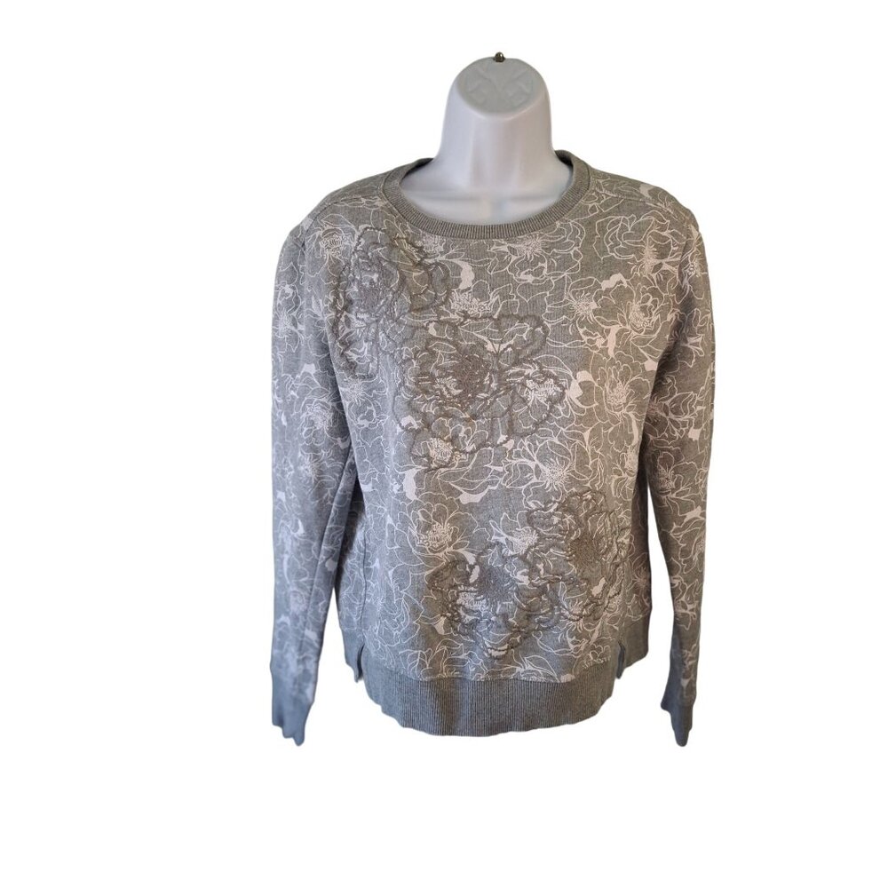 Banana Republic Crewneck Sweatshirt M  Gray Floral Casual Minimalist Cottagecore